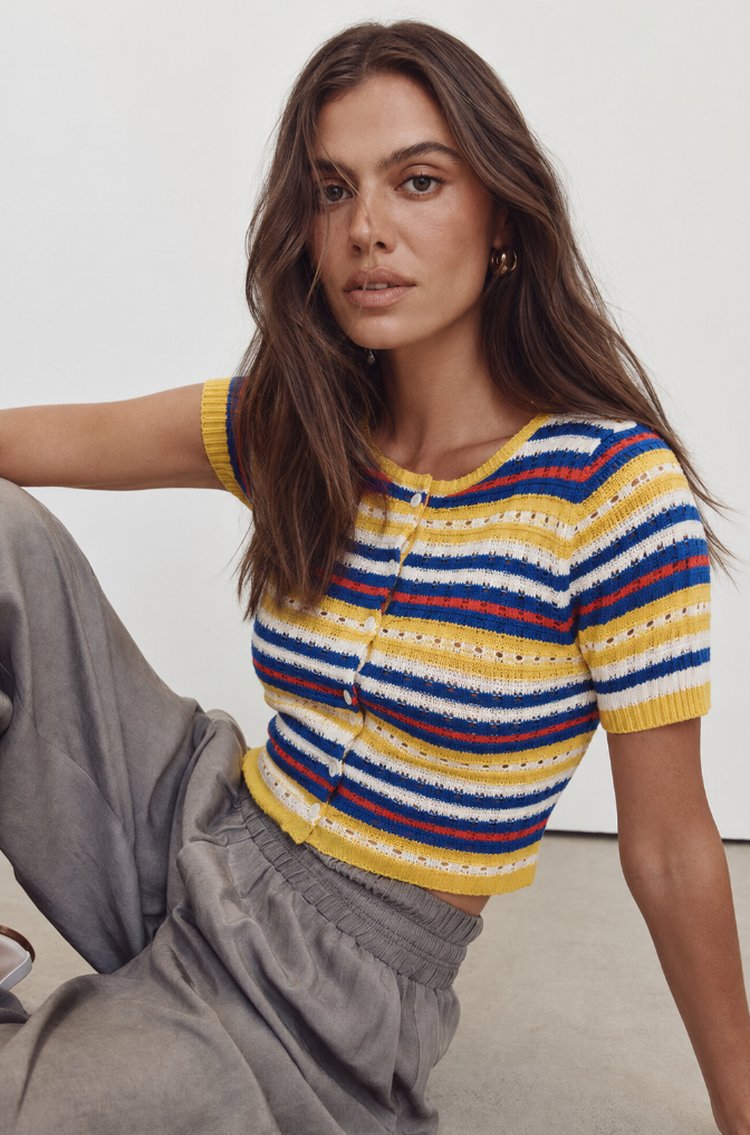 Multi Color Stripe Cardi styled look