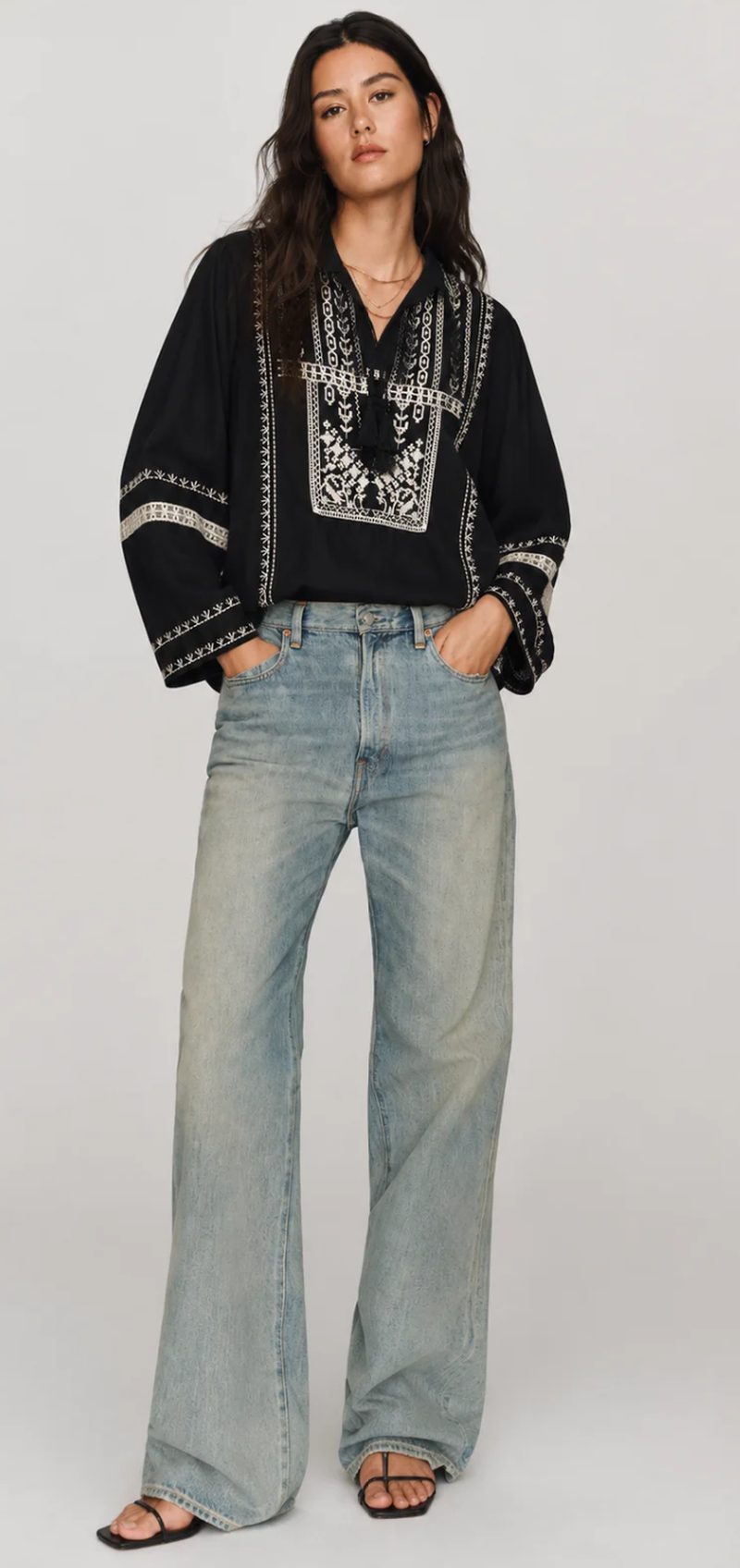 Split Neck Embroidered Top styled look