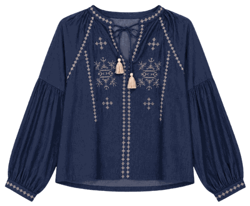Embroidered Split Neck Top